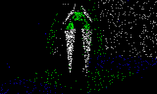 The game over screen in the BBC Micro version of The Sentinel