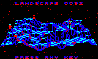 The landscape preview screen for landscape 0032 in the BBC Micro version of The Sentinel