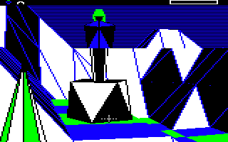 A robot on a boulder in the BBC Micro version of The Sentinel