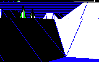 The starting screen for landscape 0000 in the BBC Micro version of The Sentinel