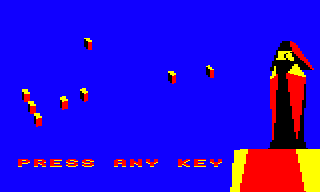Block type 8 (left) in the text on the main title screen in the BBC Micro version of The Sentinel
