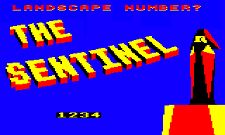 The main title screen with landscape number entry in the BBC Micro version of The Sentinel